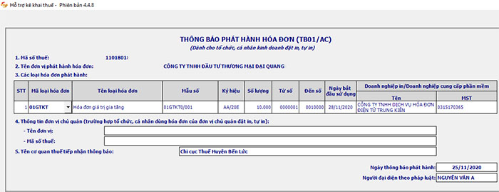 thông báo phát hành hóa đơn điện tử lần 2