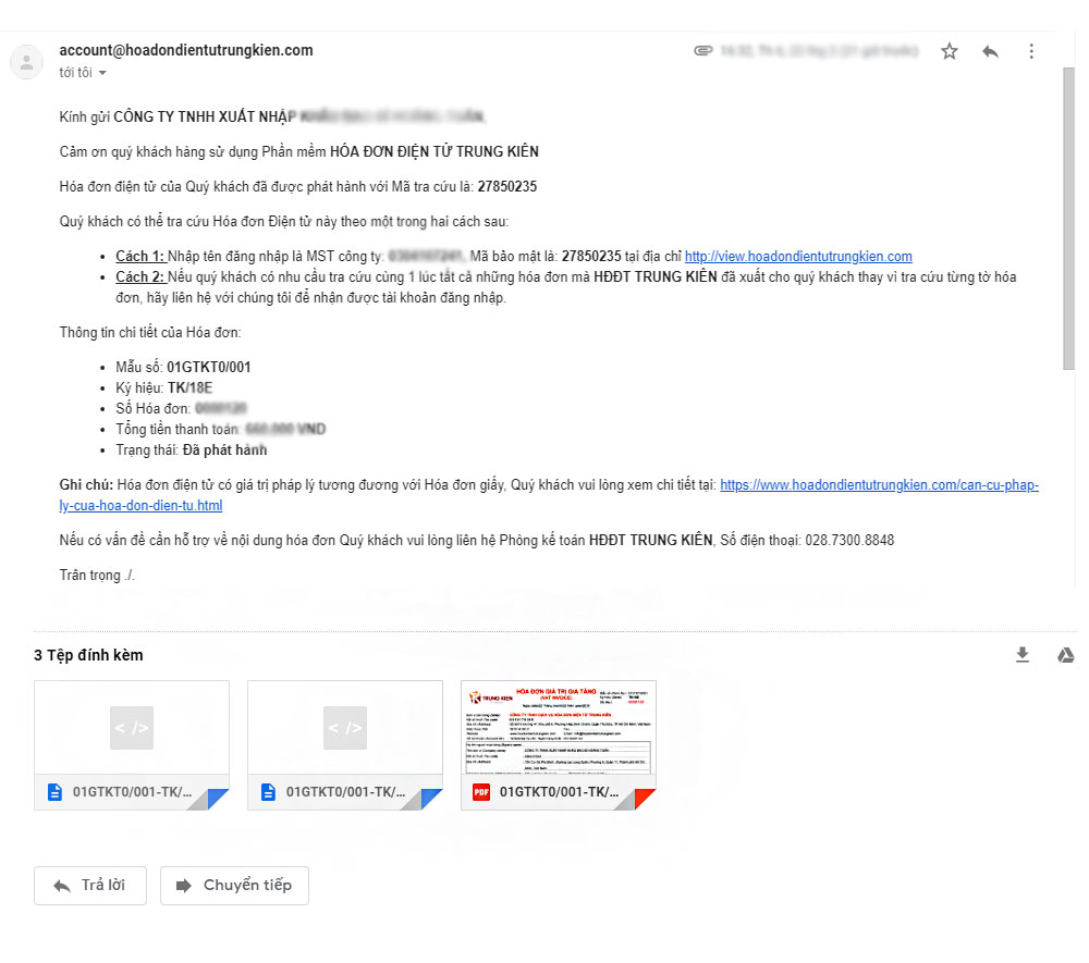 cách xem hóa đơn điện tử gởi qua email