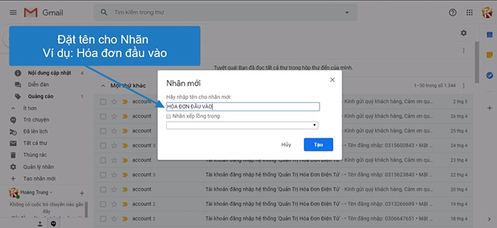 lưu trữ hóa đơn đầu vào bằng gmail