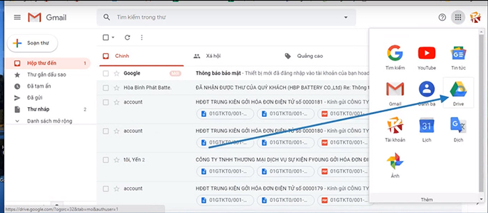 lưu trữ hóa đơn đầu vào bằng gmail