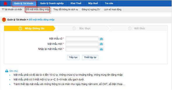 quản lý tài khoản thuế điện tử