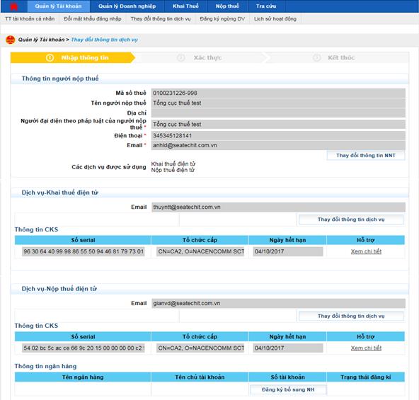 quản lý tài khoản thuế điện tử