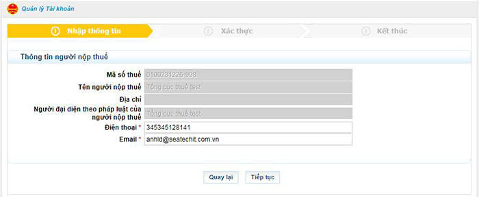quản lý tài khoản thuế điện tử