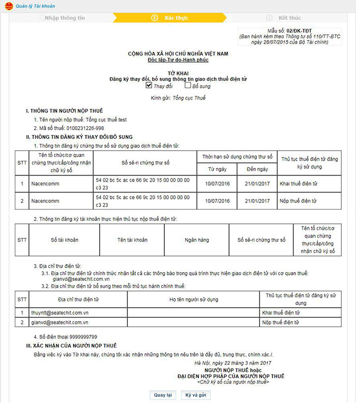 quản lý tài khoản thuế điện tử