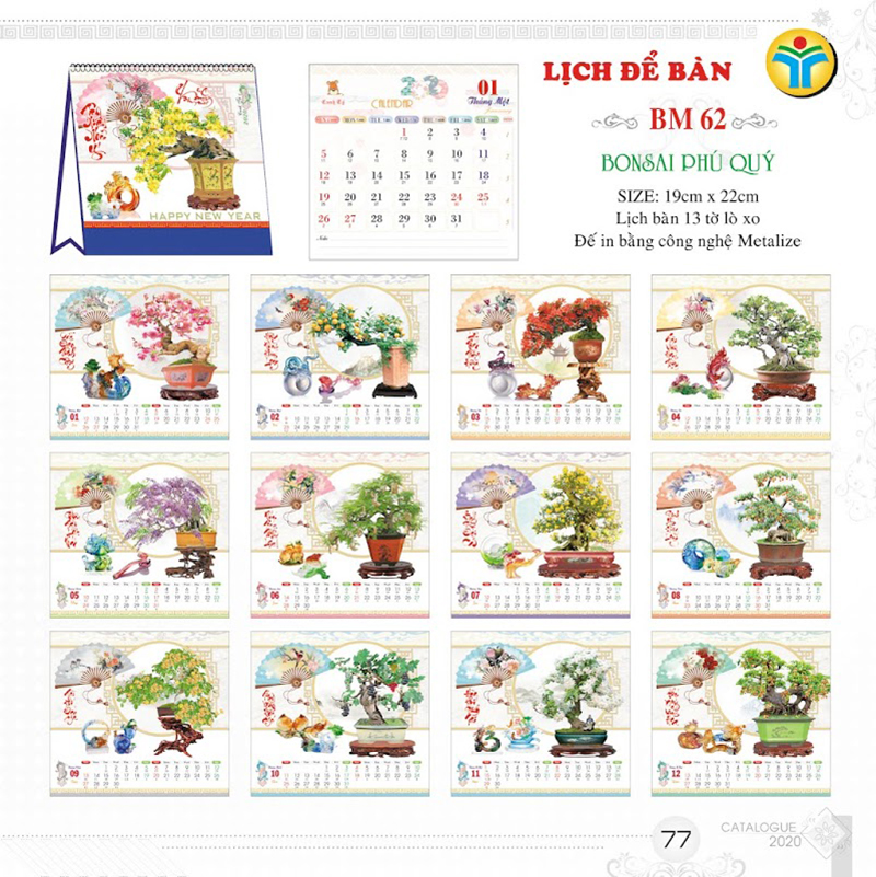 in lịch để bản năm 2019