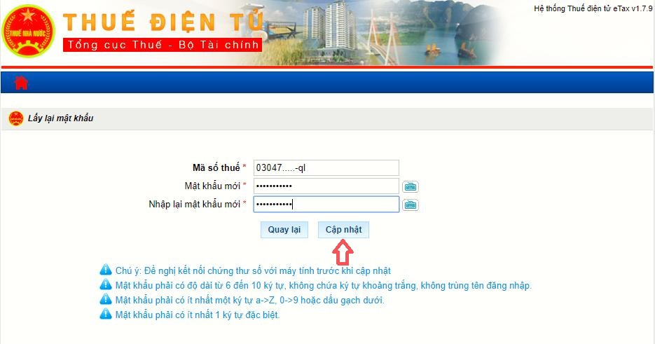 Lấy lại mật khẩu thuế điện tử