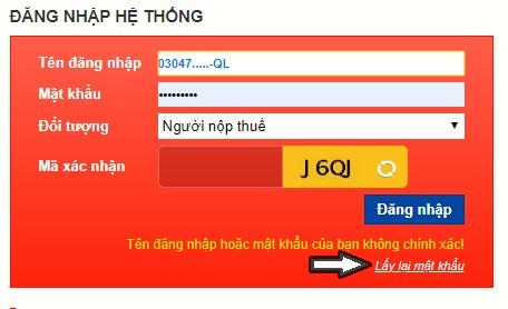 Lấy lại mật khẩu thuế điện tử