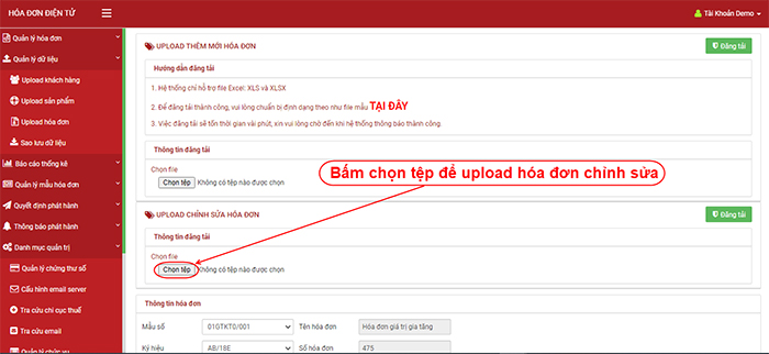 upload file excel hóa đơn vào phần mềm