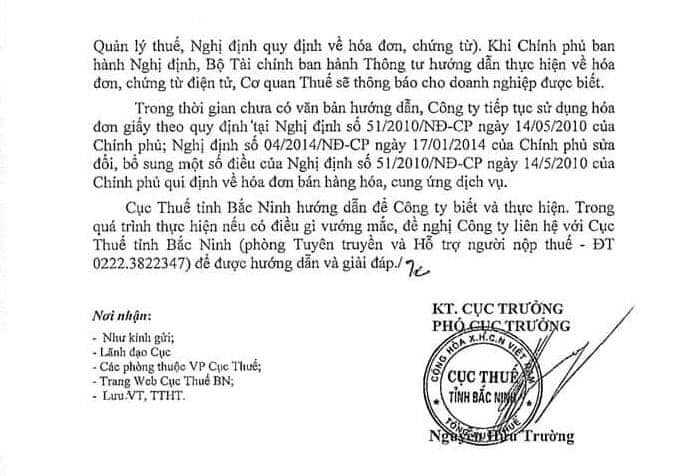 công văn chuyển đổi hóa đơn điện tử của cục thuế Bắc Ninh