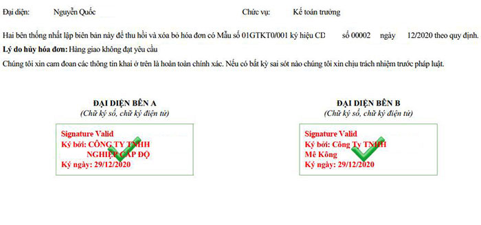 ký số biên bản thu hồi hóa đơn điện tử