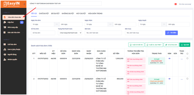 quản lý hóa đơn đầu vào