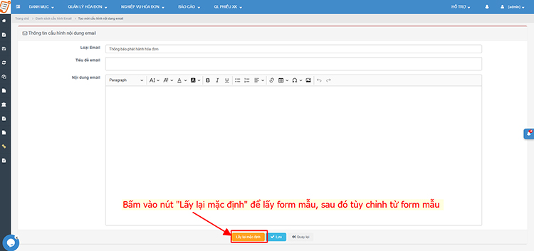 tùy chỉnh nội dung email gởi hóa đơn