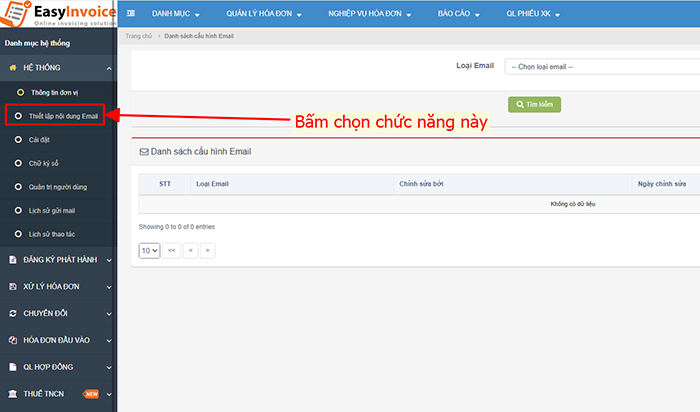 thiết lập nội dung email